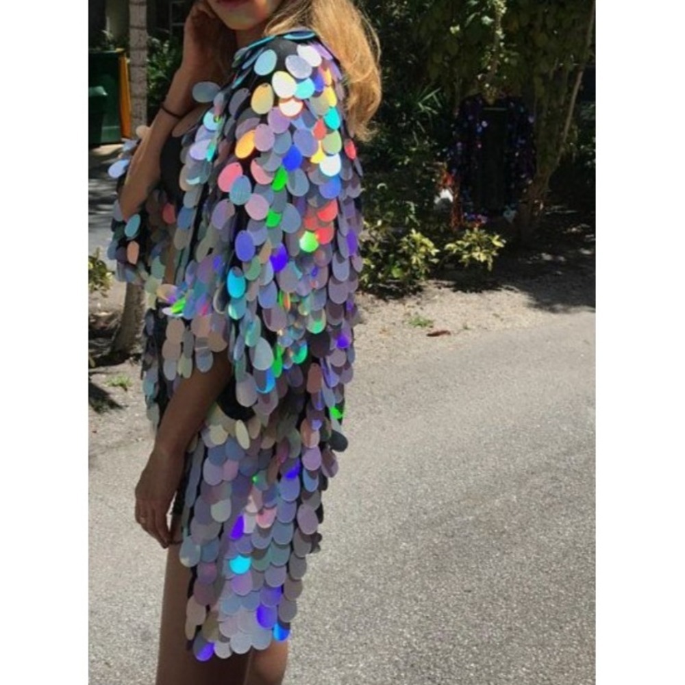 Glitter Big Sequin Kimono Mermaid Holographic Iridescent Festival Open Front M/L